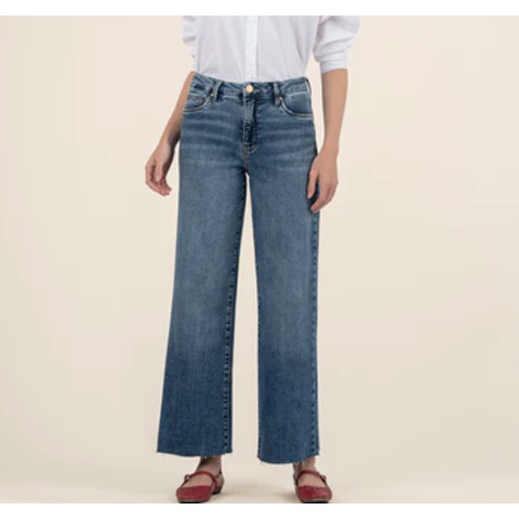 Kut from the Kloth Meg High Rise Wide Leg Jeans Raw Hem Size 12 NWT - Picture 1 of 12
